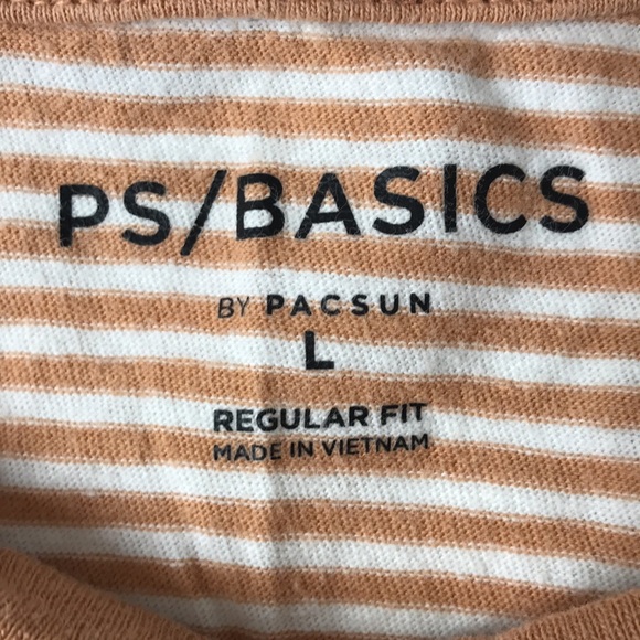 PacSun Men's Large Basic Short Sleeve Scallop Fit T-Shirt Striped Tan And White - Picture 4 of 5